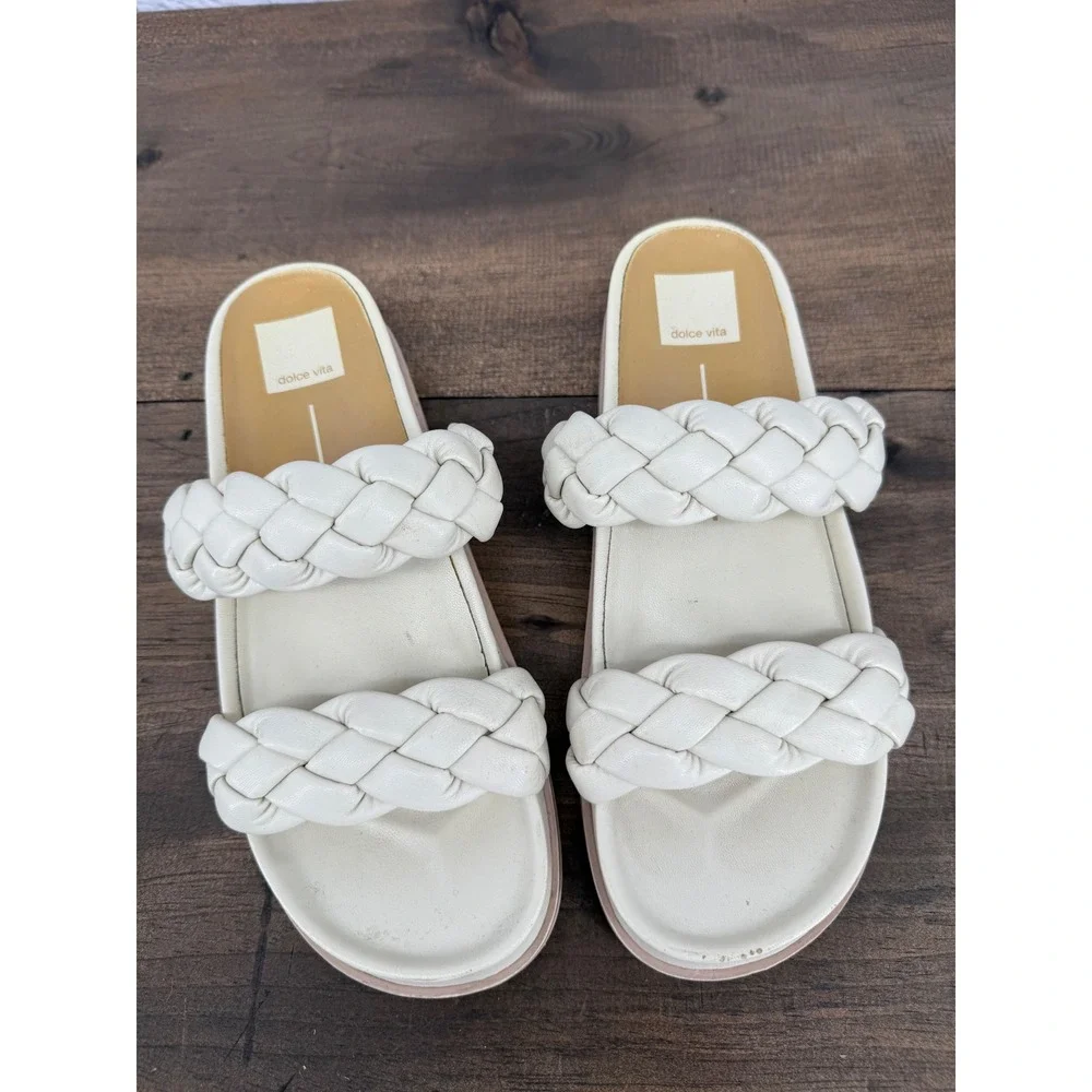 Dolce Vita Jacy Braided Platform Slide Sandals Off White Cream Womens Size 8